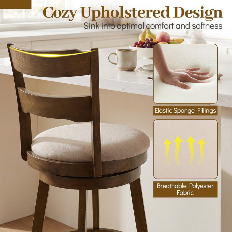 Giantex Tabourets de bar pivotants lot de 2 ou 4 | Tabourets hauteur bar de 77,5 cm avec assise en tissu rembourré