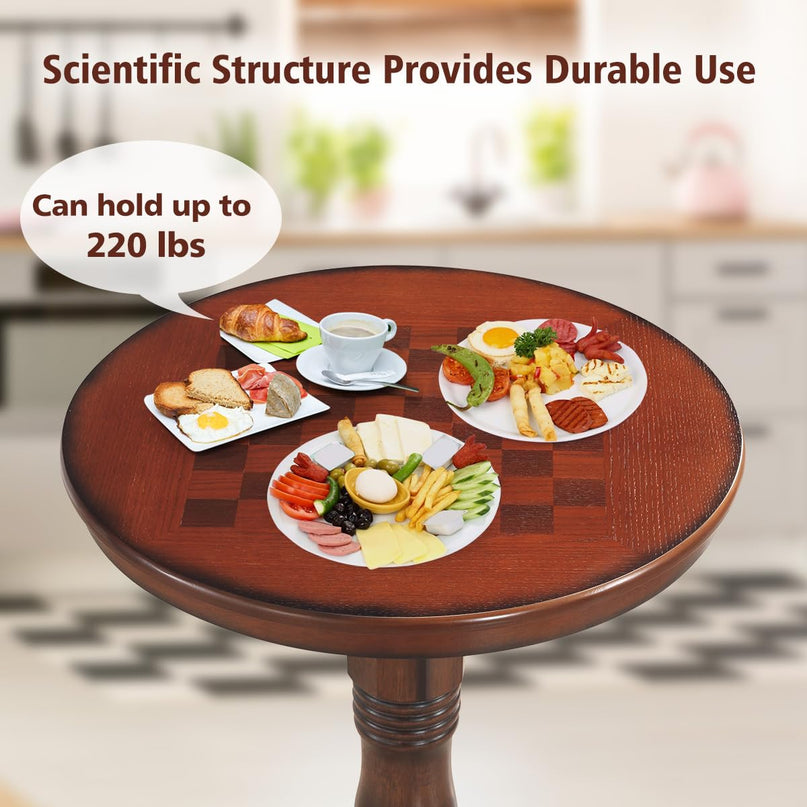 Giantex Table 30" D X 41.5" H Wooden Round Pub Pedestal Side Table W/Chessboard