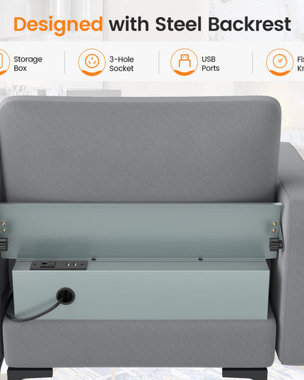 Giantex 97" Sectional Sofa Couch, 3-Seater Modular Sleeper with USB Ports