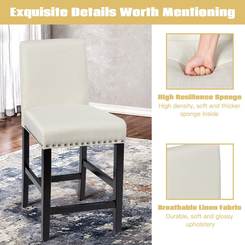 Giantex Upholstered Counter Height Bar Stools w/ Rubber Wood Legs, Breathable Linen Fabric