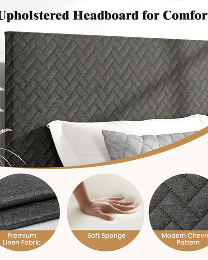 Cadre de lit rembourré en lin Giantex avec tête de lit Chevron réglable en hauteur