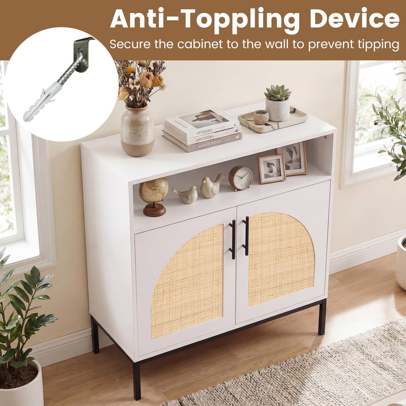 Giantex 32" Sideboard Buffet Cabinet with 2 Natural Rattan Decorated Doors (1/2)