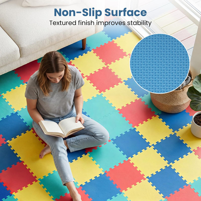 Giantex 0.4" Thick Non-Slip Interlocking Exercise Mat with Borders