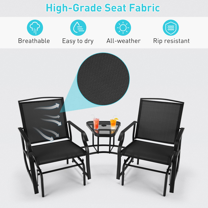 Chaises planeur d'extérieur Giantex avec table et trou pour parasol