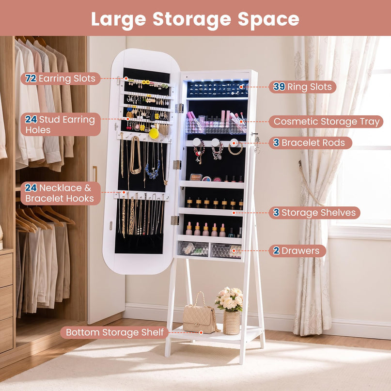 CHARMAID 3-in-1 Jewelry Cabinet Standing, Wall Mount & Over the Door