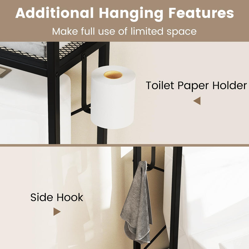 Giantex Freestanding Over The Toilet Storage Cabinet w/ Toilet Paper Holder & Hook