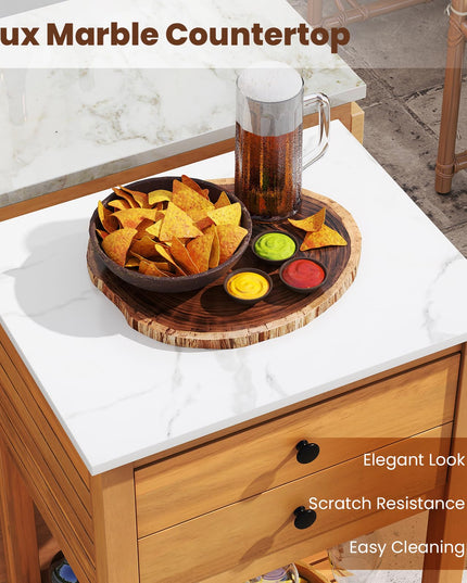 Giantex Acacia Wood Outdoor Side Table(With Drawer)