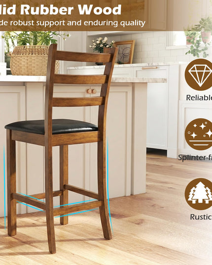 Giantex 24" Ladder Back Wood Counter Height Bar Chairs with Padded Faux Leather Upholstered Seat (2/4)