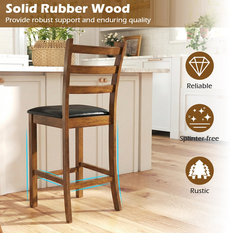 Chaises de bar Giantex de 61 cm à dossier échelle en bois, hauteur comptoir, avec assise rembourrée en similicuir (lot de 2 ou 4)