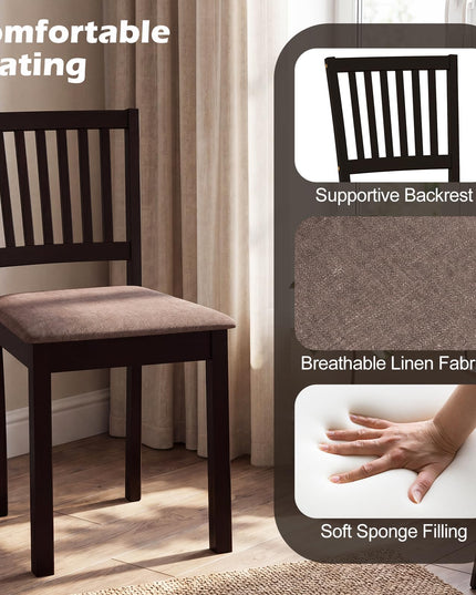 Giantex Rectangular Kitchen Table Set w/4 Upholstered Chairs & Solid Rubber Wood Frame