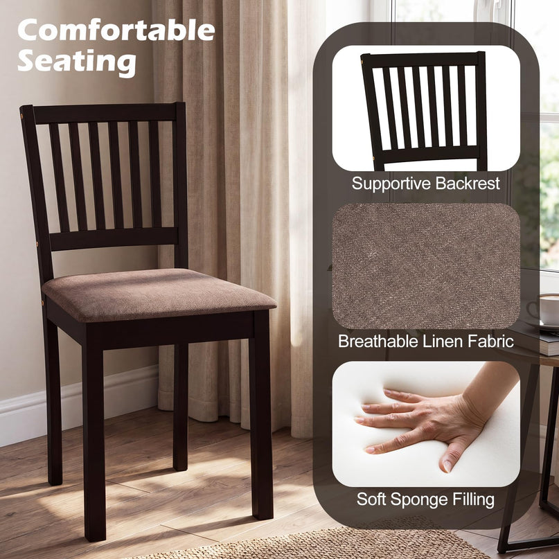 Giantex Rectangular Kitchen Table Set w/4 Upholstered Chairs & Solid Rubber Wood Frame