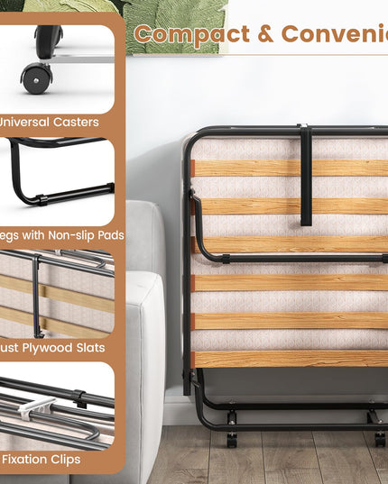 Giantex Folding Bed with Mattress - Single Cot Foldable Bed with 4" Mattress for Adults