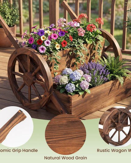 Jardinière en Bois Géante en Forme de Chariot pour Patio ou Balcon