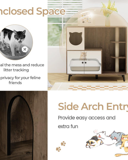 Giantex Cat Litter Box Enclosure - Wooden Cat House Washroom Hidden Furniture with Cat Tree