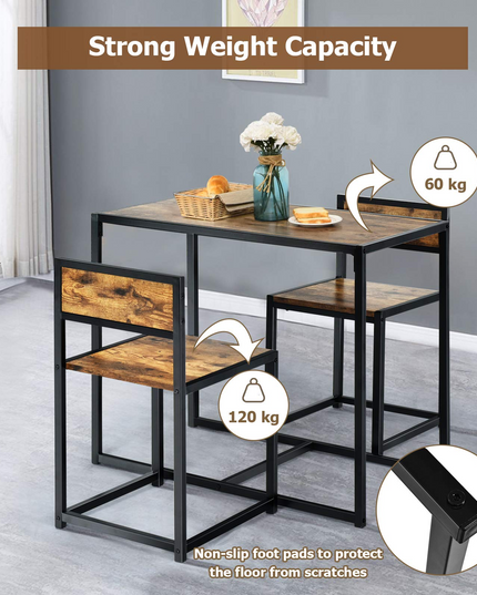 3 Piece Dining Set, Industrial Dining Table with 2 Chairs