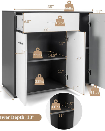 Giantex Buffet Cabinet with Storage, 3 Door Kitchen Cupboard with Large Drawer, Adjustable Shelf