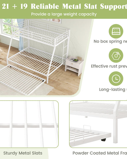 Giantex Twin Over Full Bunk Bed with Trundle, Heavy-Duty Metal Triple Bunk Beds