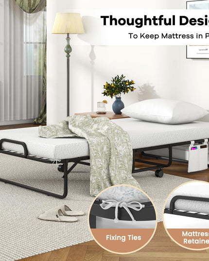 Giantex Folding Bed with Mattress and Pillow, Twin Size Portable Guest Bed w/Metal Frame