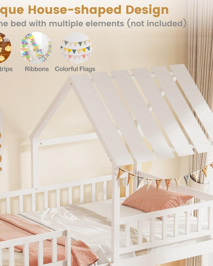 Giantex Twin Over Twin House Bunk Bed Low Loft Bed Frame