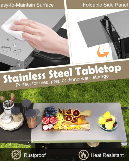 Giantex Outdoor Grill Cart with Storage Cabinet, Patio Kitchen Island Table with Stainless Steel Top