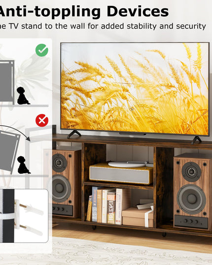 Giantex TV Stand for TVs up to 55", 3-Tier Entertainment Center with Open Storage Shelves, Side Guardrails & Metal Frame