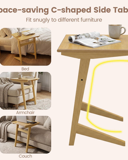 Giantex C-Shaped End Table | Wooden Sofa Side Table w/Solid Rubber Wood Frame (1/2)
