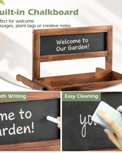 GIANTEX 3-Tier Wooden Plant Stand with Chalkboard & Wheels
