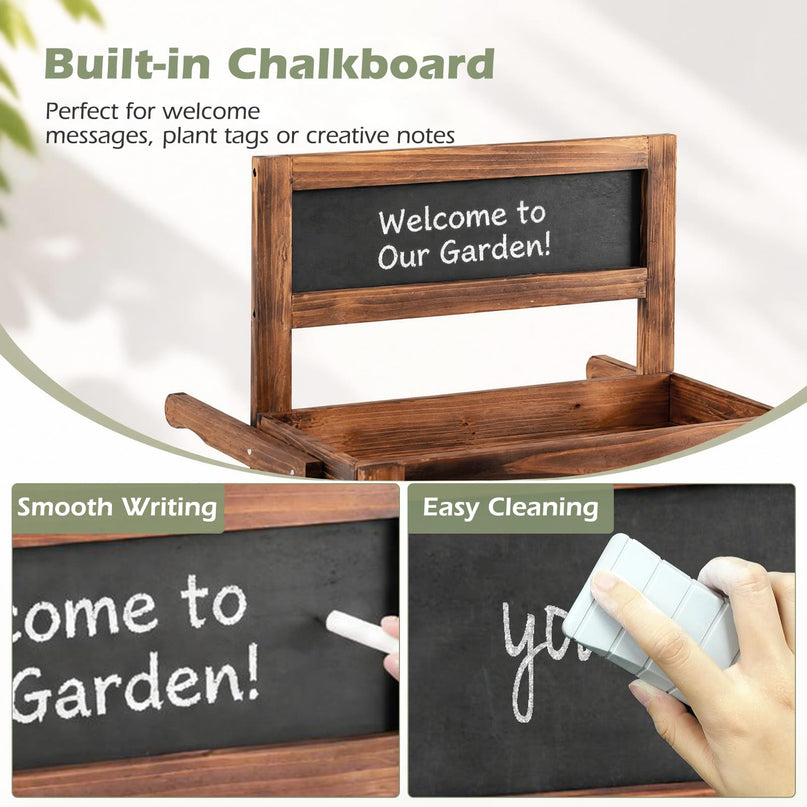 GIANTEX 3-Tier Wooden Plant Stand with Chalkboard & Wheels