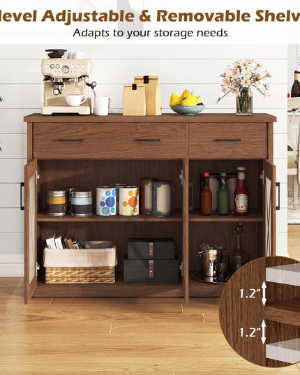 Giantex 47'' Farmhouse Buffet Cabinet w/Fluted Glass Doors