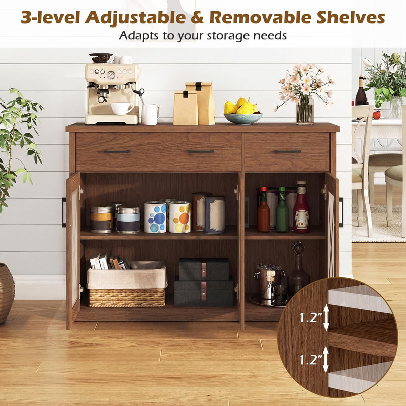 Giantex 47'' Farmhouse Buffet Cabinet w/Fluted Glass Doors
