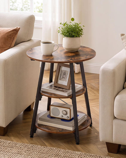 GIANTEX Round Industrial Side Table with Storage Shelves