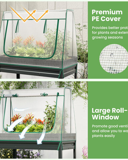 Giantex 3-in-1 Raised Garden Bed with Greenhouse Cover & Trellis Rope,  46”x23.5”x59” Raised Bed for Flower Herb Vegetable