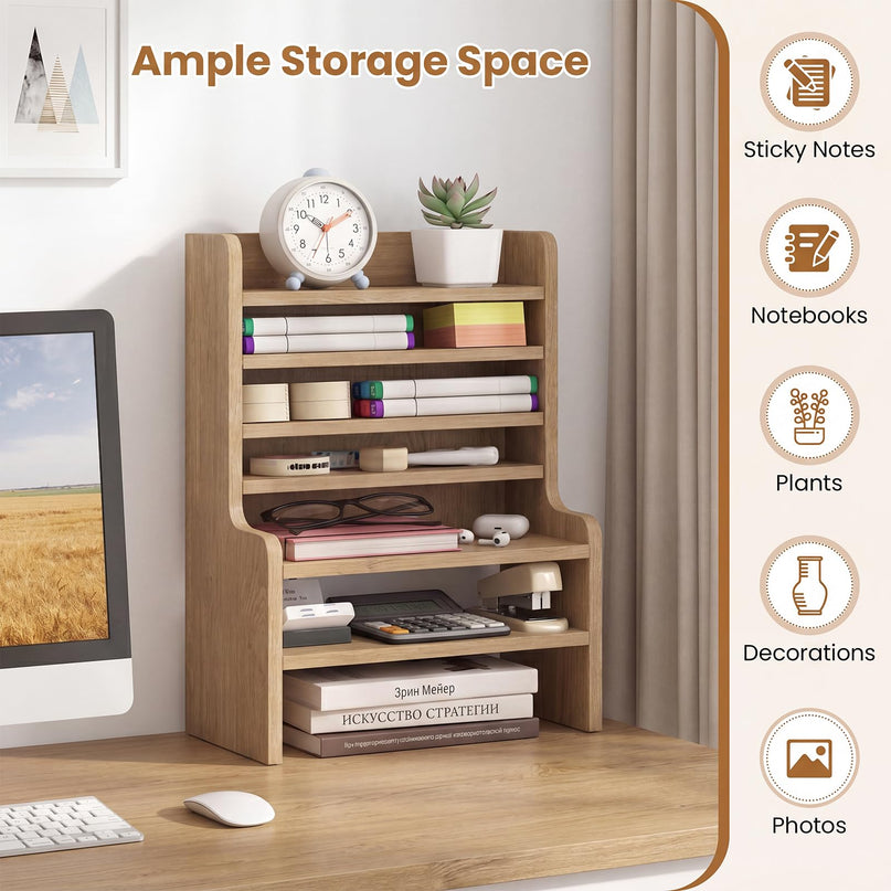 Giantex Wooden 6 Tier Storage Rack with 2 Removable Shelves