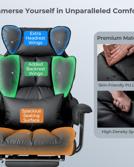 Giantex Office Desk Chair, High Back Executive Office Chair with Foot Rest and Lumbar Support