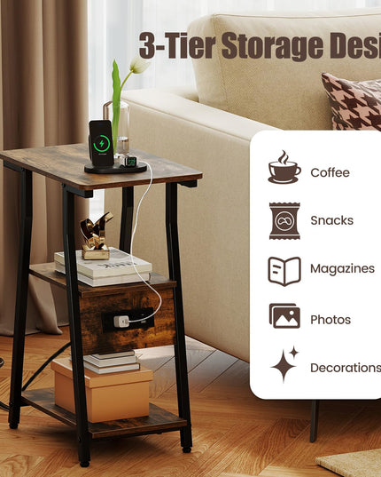 GIANTEX 3-Tier Industrial Nightstand with Charging Station (1/2)