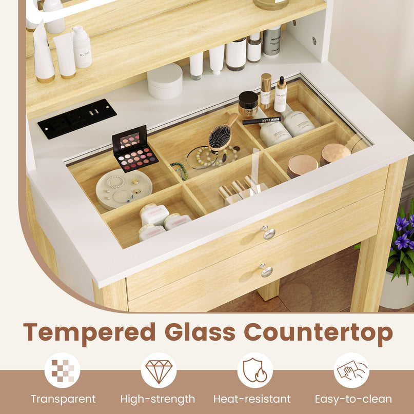 Small Vanity Desk with Mirror and Lights
