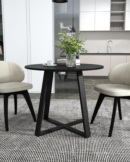 Giantex Round Dining Table, 36” Kitchen Table with Pedestal Base, Solid Rubber Wood Frame, Load 220 lbs