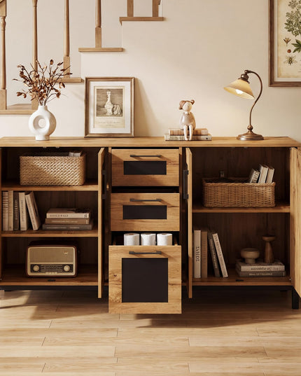 Giantex 63” Large Farmhouse Sideboard Buffet Cabinet with 3 Drawers & Storage Shelves