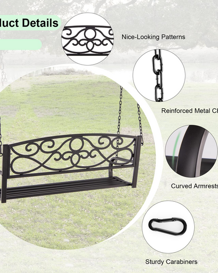 Metal Porch Swings 2 Person Outdoor Hanging Garden Bench with Sturdy Chains