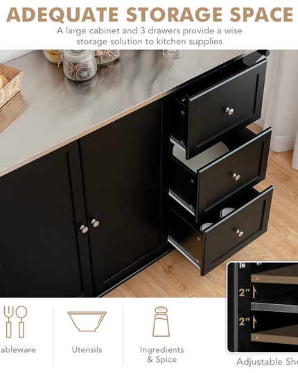 Giantex Kitchen Island with Stainless Steel Countertop, Dark Brown