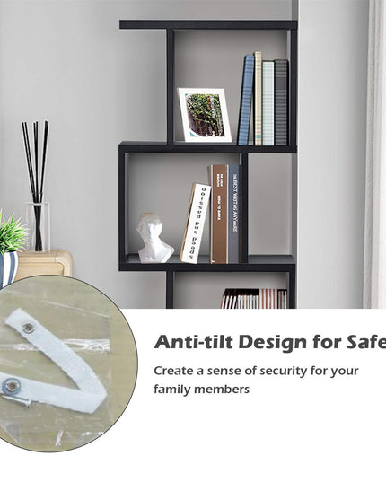 4 Tier Bookshelf S Shaped Bookcase, Multifunctional Wooden Display Decor Furniture