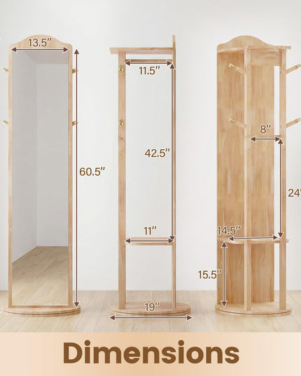 Miroir sur pied en bois Giantex 66" x 19" avec 2 tringles à vêtements