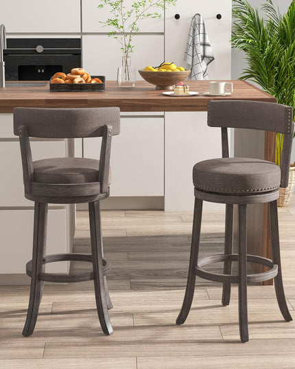 Giantex 31" Bar Stools Set, Swivel Bar Height Bar Chairs with Footrest, Rubber Wood Frame