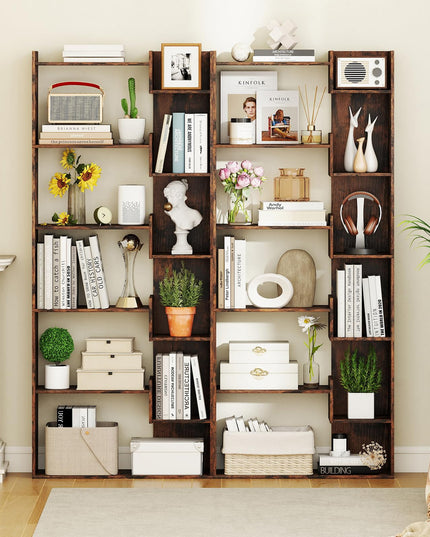 Giantex 6-Tier Bookshelf Wooden Bookcase with Staggered Shelves