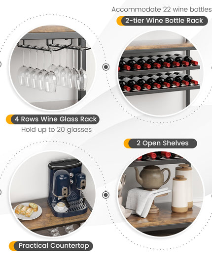 Giantex Wine Rack Table, Industrial Freestanding 22-Bottle Wooden Wine Bar Cabinet with 2 Wine Racks