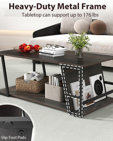 Giantex Modern 2-Tier Rustic Wood Rectangular Geometric Coffee Table with Storage