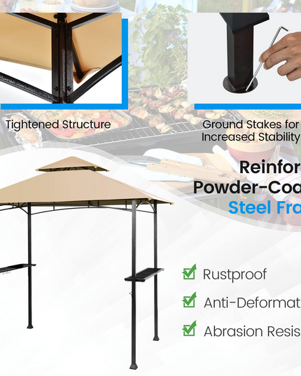 Giantex Grill Gazebo, 8ft x 5ft Grill Station with Canopy, Outdoor Grill Shelter Barbecue Tent