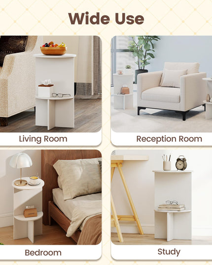 Giantex Round End Tables with Storage Shelf | Modern Night Stands for Small Space