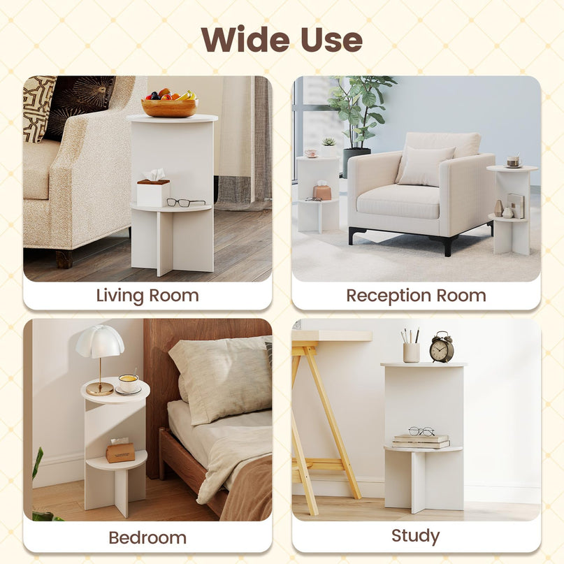 Giantex Round End Tables with Storage Shelf | Modern Night Stands for Small Space