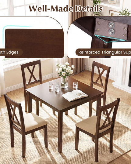 Giantex 35.5" Square Kitchen Table with Solid Rubber Wood Legs